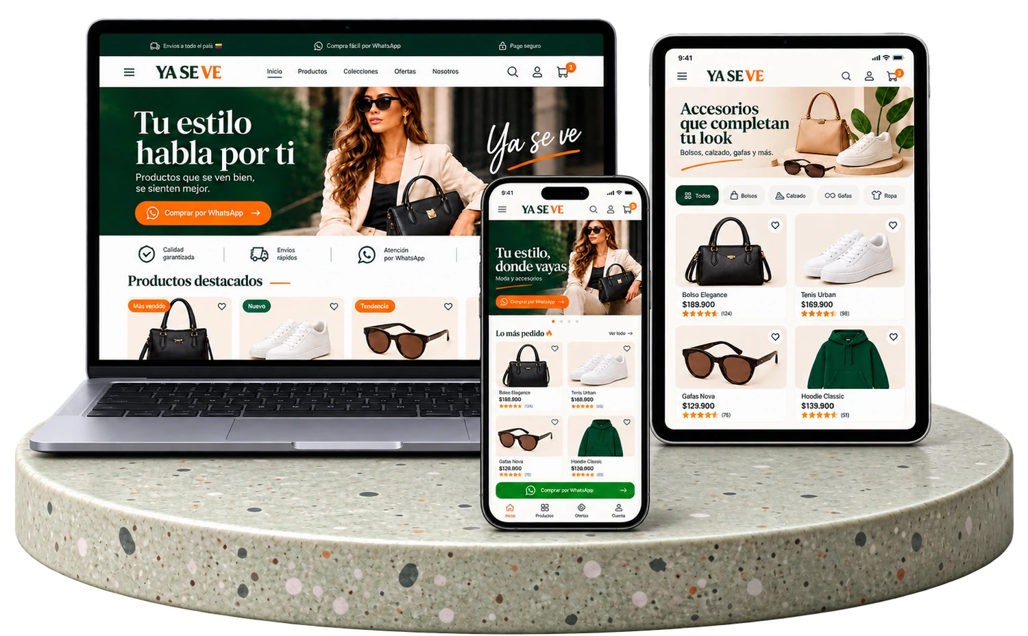 Ejemplo de una Mini Tienda de YA SE VE en portátil, tablet y celular